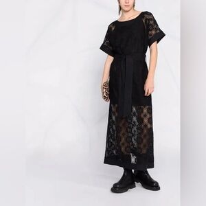 Moschino boutique black lace panel maxi  dress 6 100% cotton Italy italia